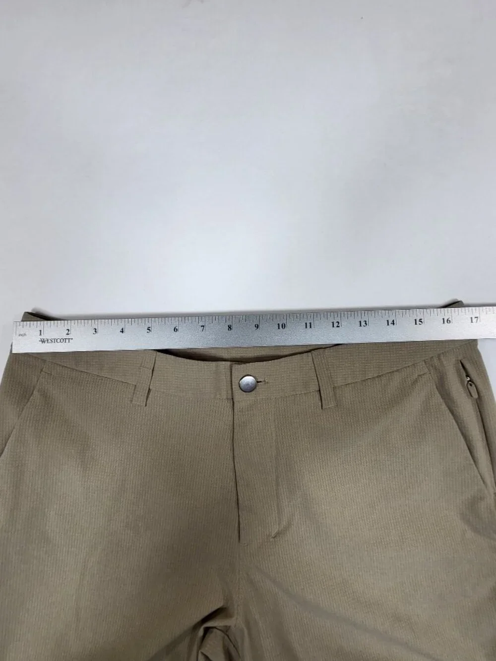Lululemon Mens Commission Pant Slim Fit 34 Tan Khaki Grid Textured Trousers LM5A